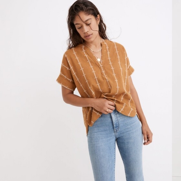 Madewell Lakeline Popover Shirttail Top Jacquard Stripe Large L - Picture 1 of 15